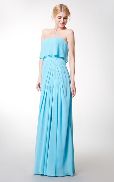 Charming Strapless Pleated Long Chiffon Dress With Front Slit