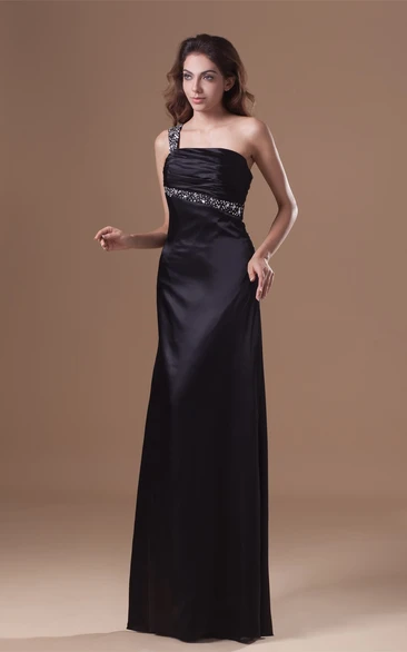 satin maxi single-strap dress with keyhole back and beading