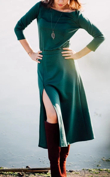 Casual Midi Green With Slit Dress