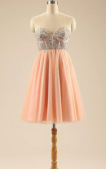 Beautiful Short Evening Crystal A Line Tulle Skirt Mini Graduation Cocktail Prom Homecoming Birthday Party Gowns Dress
