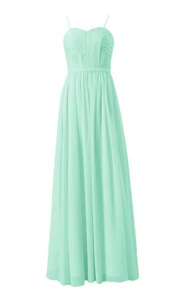 Spaghetti Straps Sweetheart Pleated A-line Gown With Band