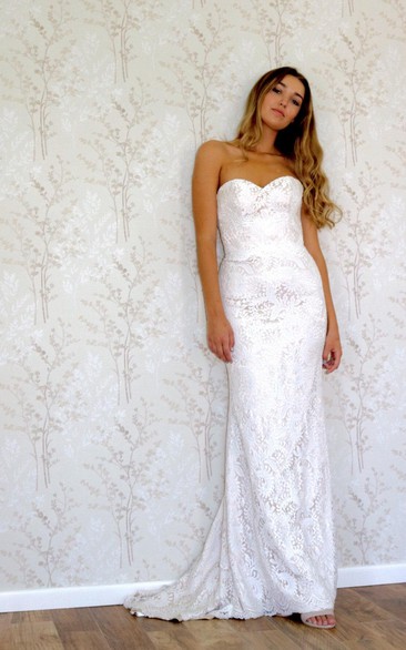 Strapped Sweetheart Lace Satin Weddig Dress
