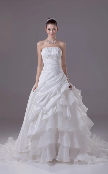 Exquisite Strapless A-Line Gown With Ruching and Tiers