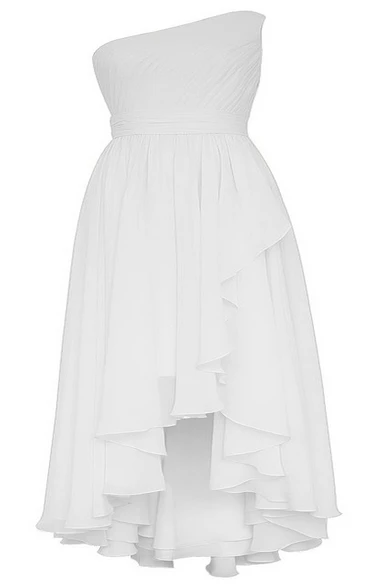 One-shoulder High-low Layered Pleated Chiffon Dress