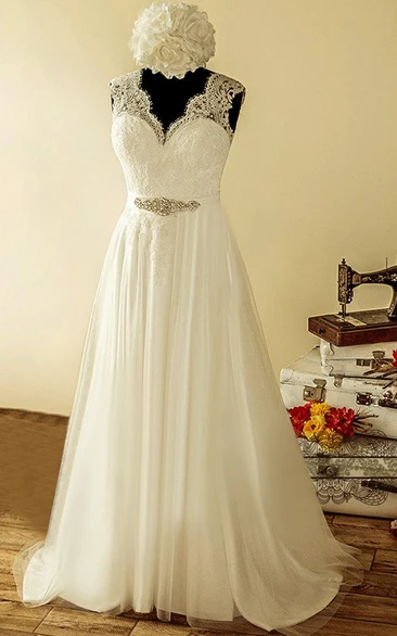 Tulle Lace Satin Weddig Dress With Beading Sequins