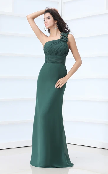 Asymmetrical One-Shoulder Dress With Flower And Ruching
