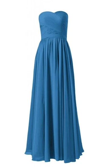 Strapless Asymmetrical Ruched Bodice Long Pleated Chiffon Dress