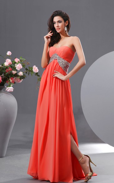 Empire Sweetheart Sleeveless Sexy Gown With Shiny Waist Side Split ...