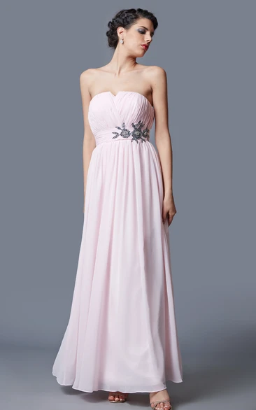 A-line Sleeveless Pleated Chiffon Gown With Beaded Detail Belt