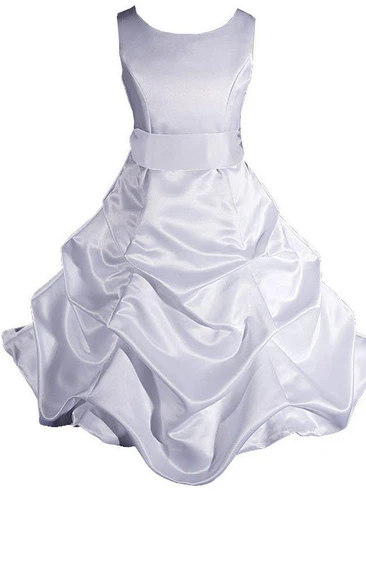 Sleeveless A-line Ruffled Taffeta Dress With Bow
