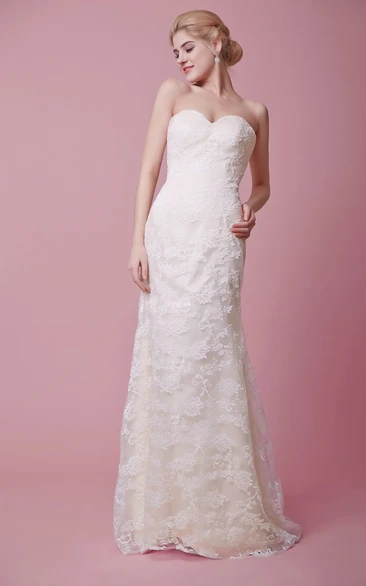 Sheath Strapless Sweetheart Lace Dress With Removable Satin Bow Sash