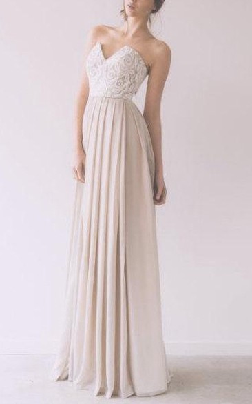 Sweetheart Floor-length Chiffon Dress With Lace Top