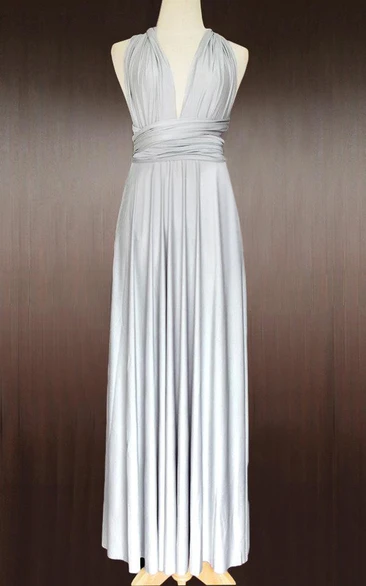 Maxi Silver Bridesmaid Convertible Wrap Wedding Full Length Prom Twist Wrap Dress