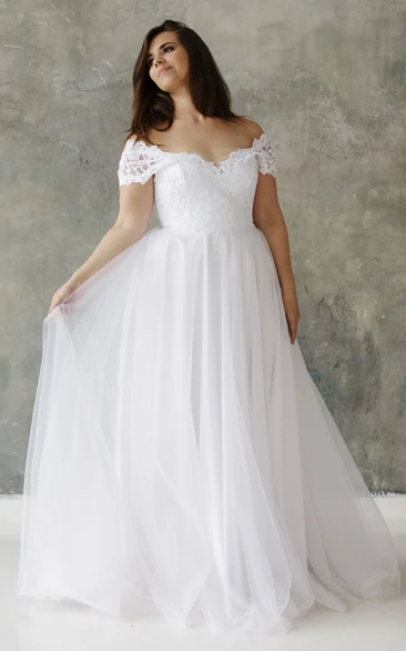 Elegant Plus Size A Line Lace and Tulle Wedding Gown