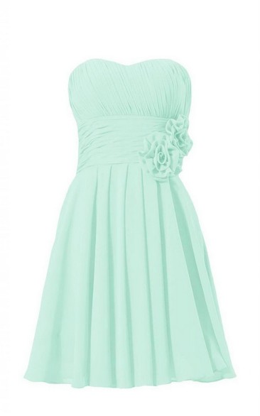 Sweetheart Pleated Chiffon A-line Gown With Floral Sash