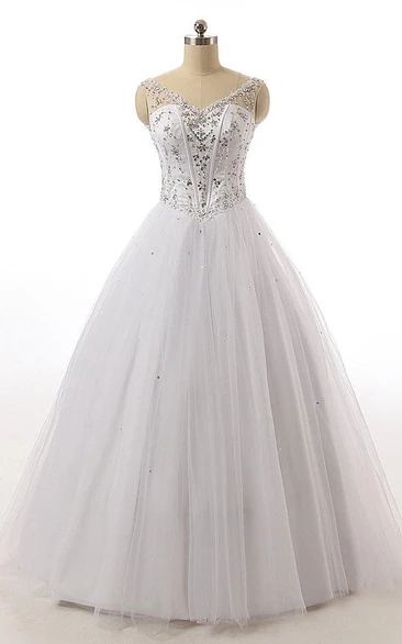 Ball Gown Tulle Lace Dress With Appliques Lace-Up Back