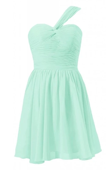 One-shoulder Sweetheart Ruched Short Dress With Zipper Back