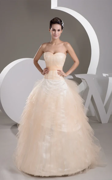 Sweetheart Tulle Ball Gown with Ruching and Brush Train