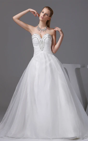 Sweetheart Tulle A-Line Gown with Rhinestone and Pleats