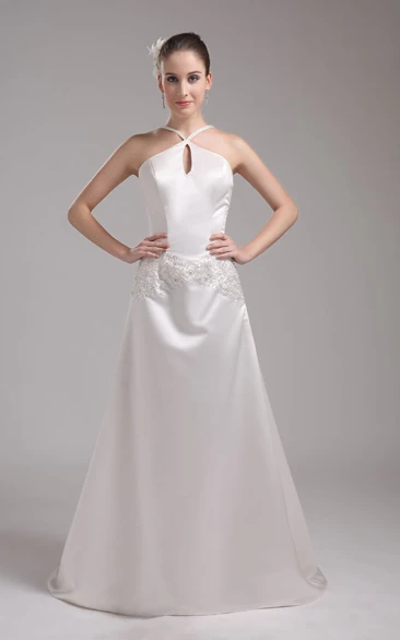 Noble Sleeveless Satin A-Line Dress With Beading and Halter
