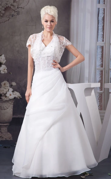 Sleeveless A-Line Tulle Gown with Appliqued and Bolero