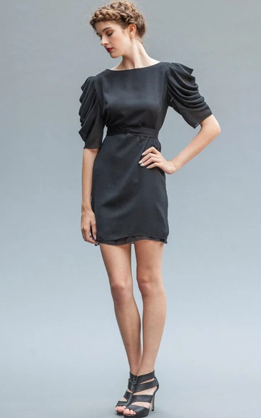 Short Dress With Draping&Button