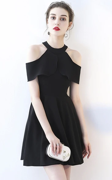A-line Little Black Dress With Adorable Cap Sleeves And Ruching
