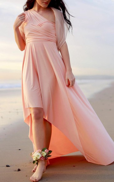 High Low Peach Jersey Convertible Wrap Dress