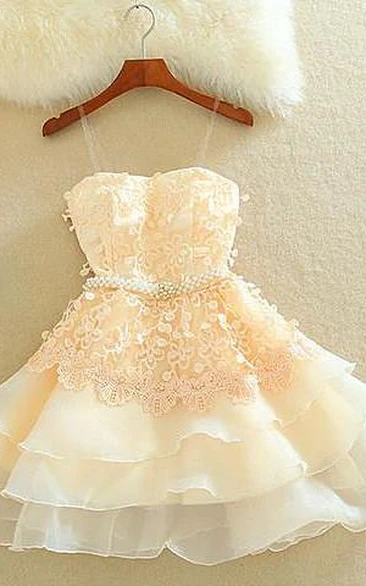 Lovely Sweetheart Mini Homecoming Dress Lace Appliques Layered