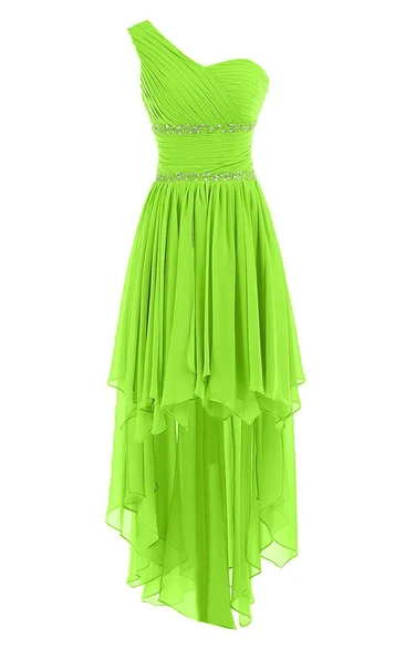 One-shoulder Asymmetrical Chiffon Dress With Beadings