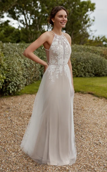 Sexy Sheath Spaghetti Satin Wedding Dress with Open Back Tied Back Appliques