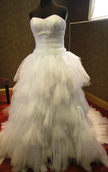 Sweetheart Lace-Up Back Tulle Wedding Dress With Ruffles Ruching And Beading