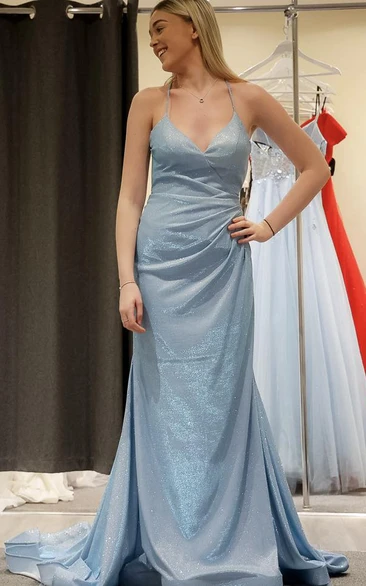 Elegant Mermaid V-neck Satin Evening Dress with Appliques