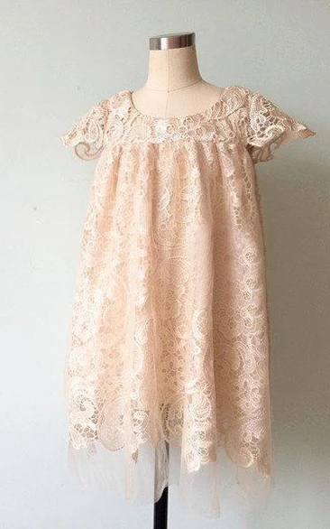 Illusion Cap Sleeve Lace Dress With Flower