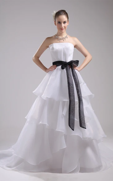 Strapless A-Line Ruched Dress with Ruffles and Ribbon