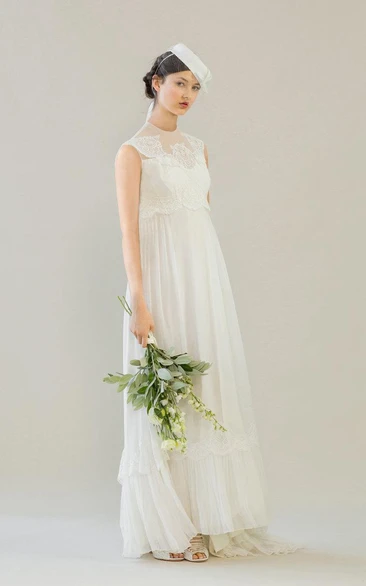 Ave - 1960s Inspired Silk Long Sleeve Wedding Dress High Neck