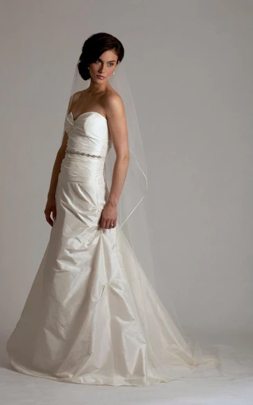 Taffeta Sweetheart Long A-Line Wedding Gown With Beading