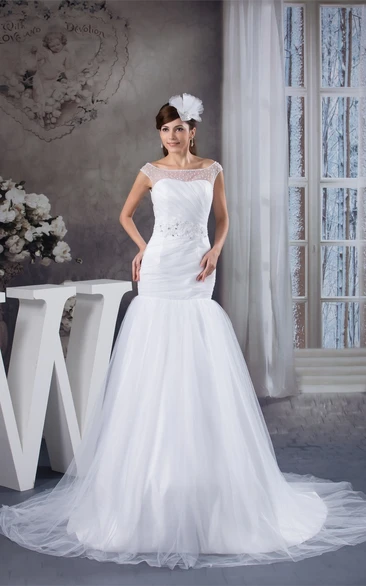 Mermaid Tulle A-Line Dress with Beaded Waist and Illusion Neckline