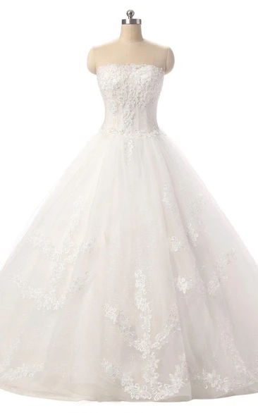 Ball Gown Strapped Tulle Lace Dress With Flower Lace-Up Back