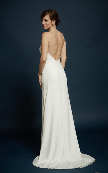 Carmeuse Delicate Strap Bridal Gown With Slight Flare
