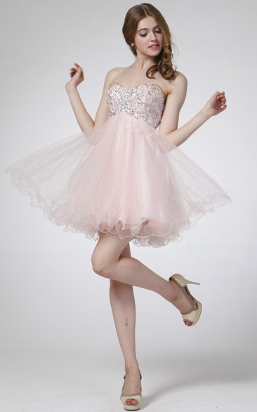 A-Line Mini Sweetheart Sleeveless Empire Tulle Dress With Beading