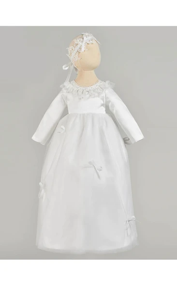 Simple Circular Ruffle Collar Christening Gown With Bows