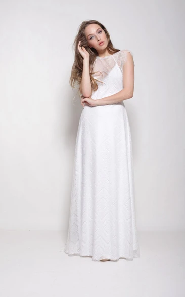 Sleeveless Lace Long Cap Dress With Illusion Back