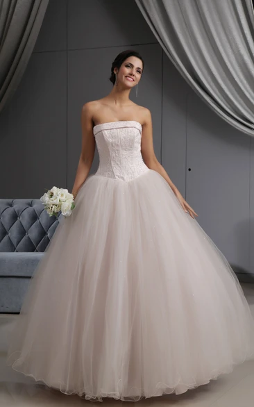 Pink Blushing A-Line Ball Gown With Embroideried Bodice And Soft Tulle