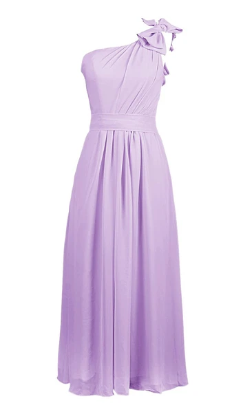 Graceful One-shoulder Chiffon A-line Gown With Bow