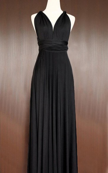 Maxi Length Black Bridesmaid Convertible Infinity Multiway Wrap Prom Long Dress