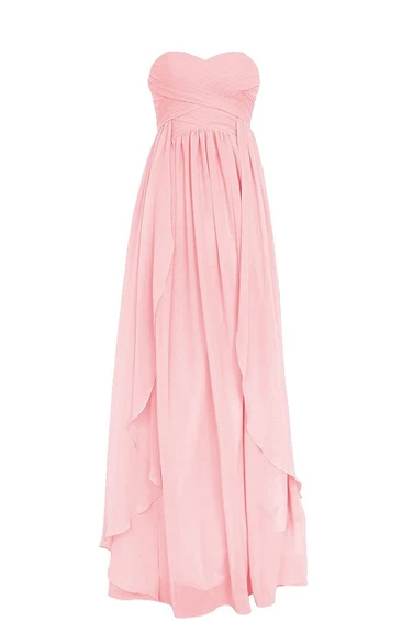 Criss-cross Drapped Chiffon A-line Gown With Zipper Back