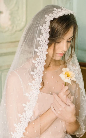 Romantic Tulle Wedding Veil with Lace Edge