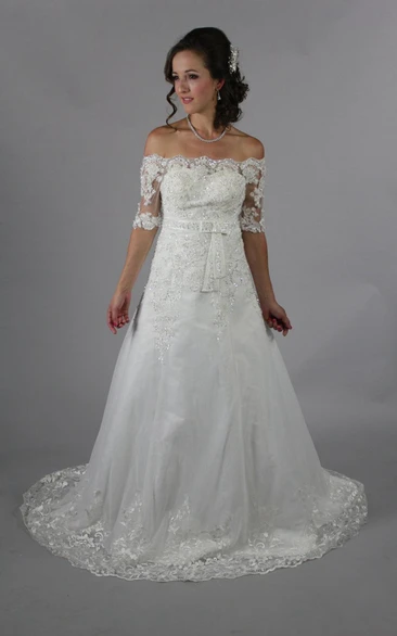 Princess Look Off-Shoulder Long Wedding Dress With Beading