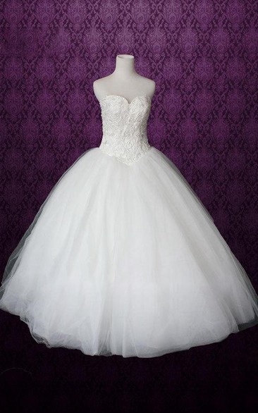 Sweetheart Drop Waist Long Tulle Wedding Dress With Button Back